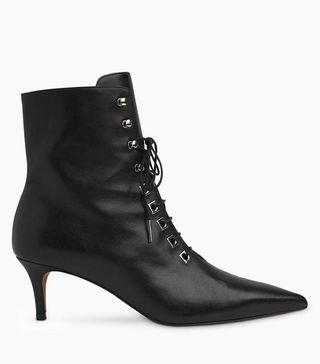 Whistles + Celeste Kitten Heel Lace Up Ankle Boots, Black Leather