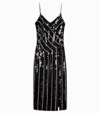 Topshop + Black Diamante Embroidered Midi Dress