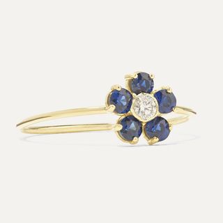 Jennifer Meyer + Large Flower 18k Gold, Sapphire and Diamond Ring