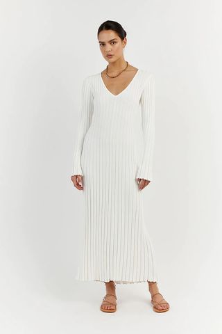 Dissh + Reign White Sleeved Knit Midi Dress