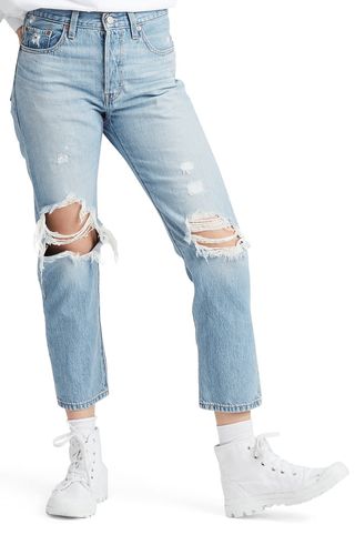 Levi's + 501 High Waist Ripped Crop Straight Leg Jeans