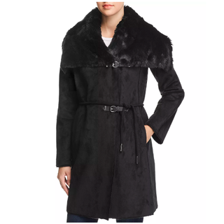 Calvin Klein + Faux Shearling Double Belted Coat