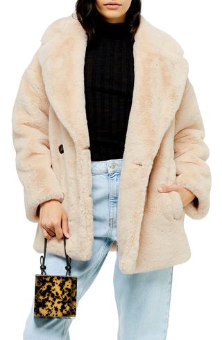Topshop + Ally Faux Fur Double Breasted Jacket
