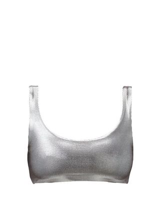 Jade Swim + Rounded Edges Scoop-Neck Metallic Bikini Top