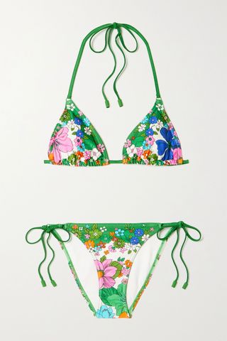 Zimmermann + Riders Floral-Print Triangle Halterneck Bikini
