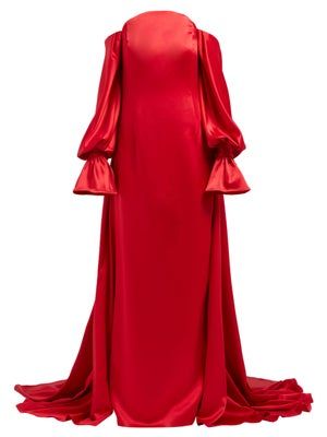 Carolina Herrera + Off-the-Shoulder Silk-Satin Gown
