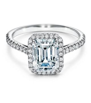 Tiffany & Co + Tiffany Soleste Emerald-Cut Halo Engagement Ring With a Diamond Platinum Band