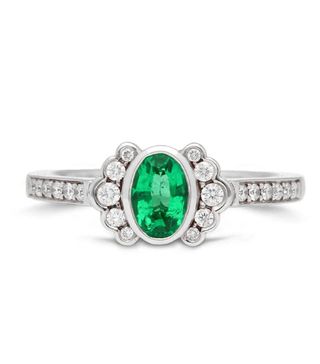 EC One + Dainty Oval Emerald Demi Halo Ring