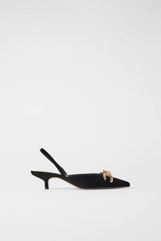 Zara + Slingback Kitten Heel Shoes With Metal Detail