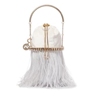 Rosantica + Kingham Mini Embellished Feather-Trimmed Velvet Bucket Bag