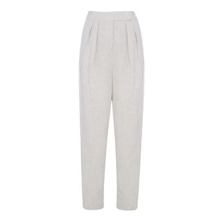 The Frankie Shop + Pleated Linen Blend Pants in Sand