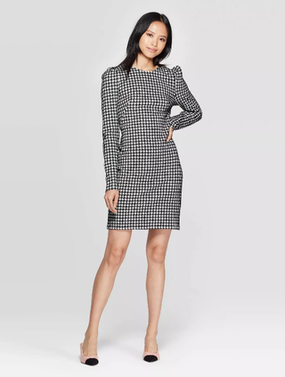 Who What Wear + Long Sleeve Boat Neck A Line Mini Dress