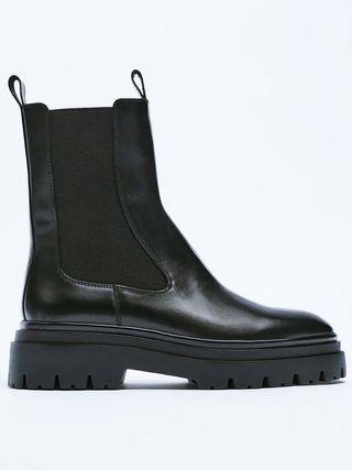 Zara + Leather Track Sole Ankle Boots