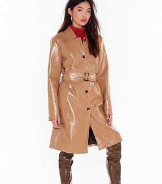 Nasty Gal + I Know What You Sheen Vinyl Belted Trench Coat