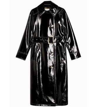 Topshop + Contrast Faux Leather Vinyl Trench