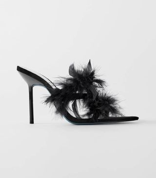 Zara + Blue Collection Leather High Heel Mules With Feathers