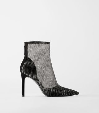 Zara + Shiny Mesh Heel Ankle Boot