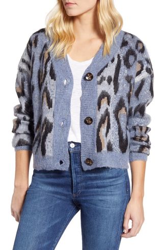 RD STYLE + Leopard Jacquard Cardigan Sweater