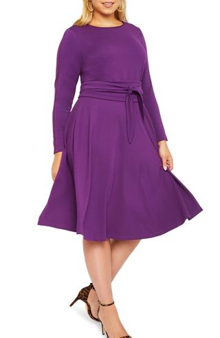 Eloquii + Long Sleeve Fit & Flare Dress