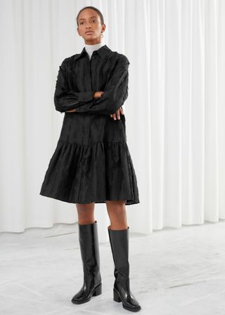 & Other Stories + Voluminous Jacquard Mini Shirt Dress