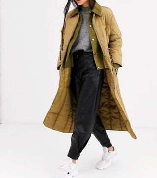 ASOS + White Double Layer Long Line Padded Coat