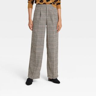 Who What Wear + Plaid High-Rise Relaxed Fit Wide Leg Trousers