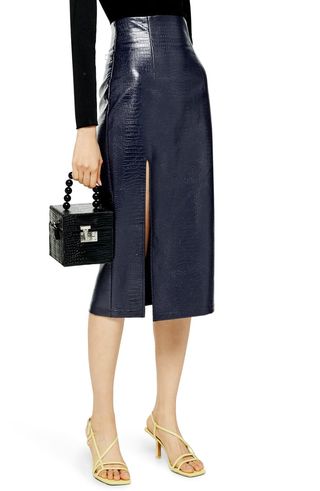 Topshop + Croc Faux Leather Pencil Skirt