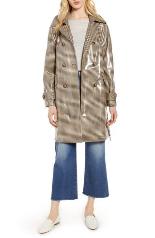 Halogen + Water Resistant Coated Plaid Trench Coat