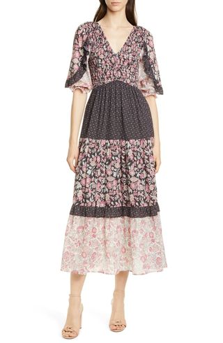 La Vie Rebecca Taylor + Floral Pattern Mix Cotton Dress
