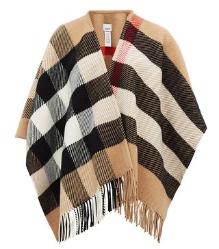 Burberry + Oversized-Check Wool-Blend Poncho