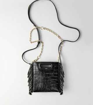 Maje + Mini Embossed-Leather M Bag With Chain