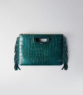 Maje + Crocodile Embossed-Leather M Duo Clutch