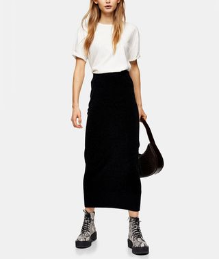 Topshop + Knitted Chenille Midi Skirt