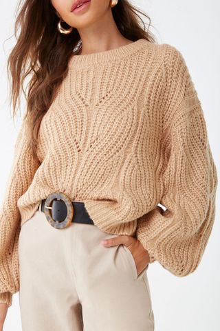 F21 + Cable-Knit Balloon-Sleeve Sweater