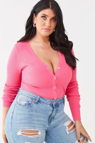 F21 + Plus Size Ribbed Button-Front Cardigan