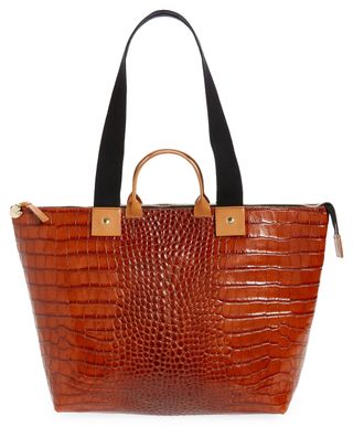 Clare V. + Le Zip Sac Croc Embossed Leather Tote