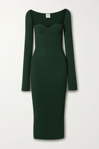 Khaite + Beth Ribbed-Knit Midi Dress