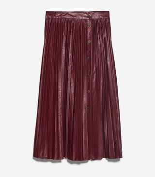 Zara + Pleated Buttoned Skirt