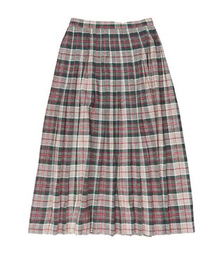 Vintage + 1950s Beige and Green Checked Skirt