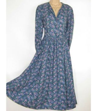 Laura Ashley + Vintage Floral Cotton Autumn/Winter Day Dress