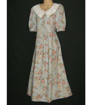 Laura Ashley + Vintage Regency Style Rose Garden Lace Collar Cotton Summer Dress