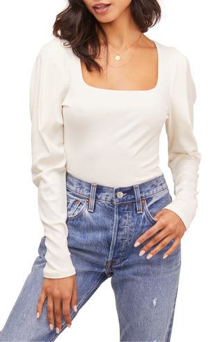 ASTR the Label + Ribbed Puff Sleeve Bodysuit