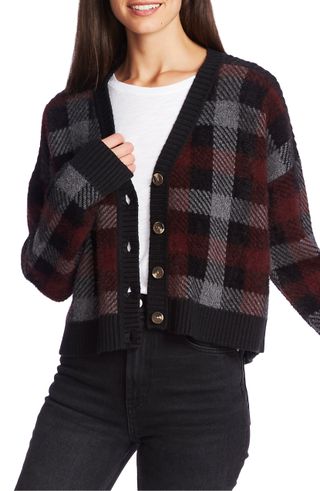 1.State + Plaid Button-Front Cardigan