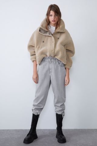 Zara + Contrasting Fleece Jacket