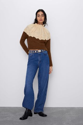 Zara + Contrasting Embroidery Sweater