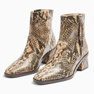Topshop + Margot Leather Snake Print Boots
