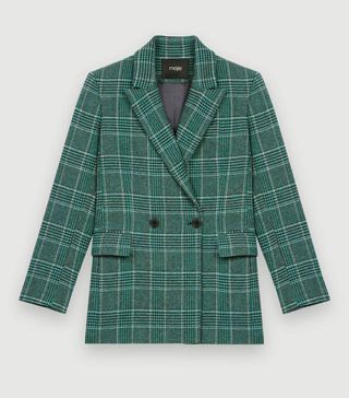 Maje + Double-Breasted Checked Jacket