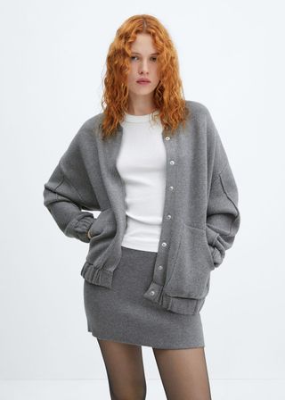 Mango + Knitted Bomber Jacket With Seam Detail