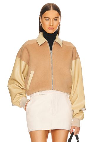 Helsa + Faux Leather & Wool Blend Bomber