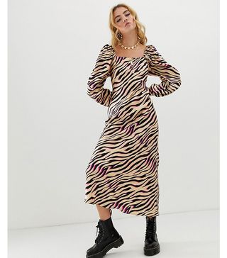 ASOS Design + Bias Cut Maxi Dress in Zebra Print